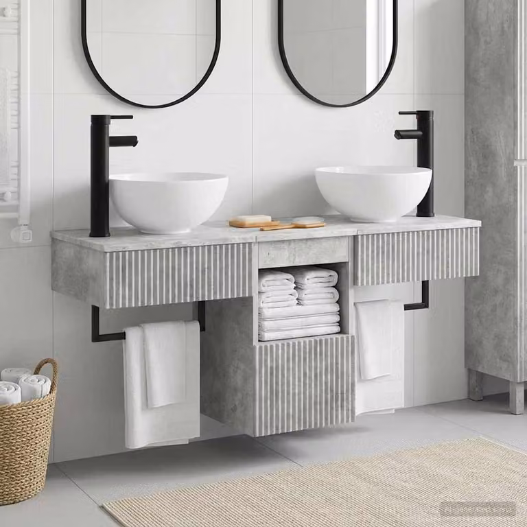 vidaXL Set di mobili per il bagno moderno in 3 pezzi Grigio Cemento con mobile lavabo e armadietto laterale sospesi