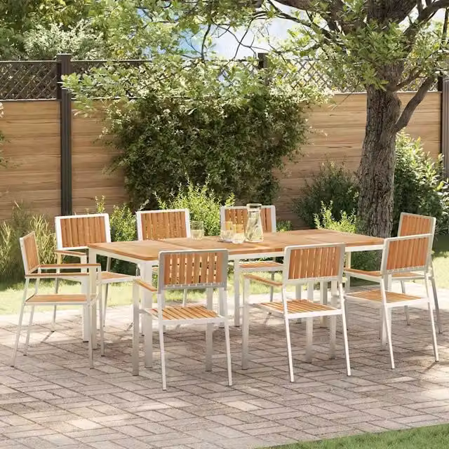 Set da pranzo per esterni vidaXL in legno di teak e acciaio inossidabile, 9 pezzi, L/P/H: 200 x 90 x 75 cm