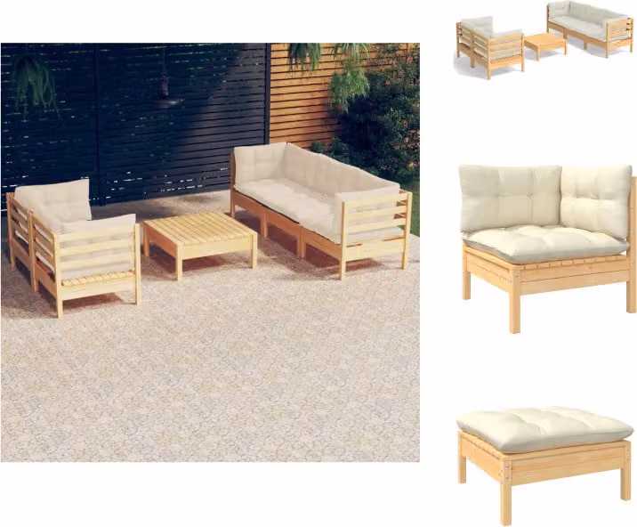 vidaXL Set di 6 pezzi da giardino con cuscini crema in legno di pino - Set di mobili da giardino