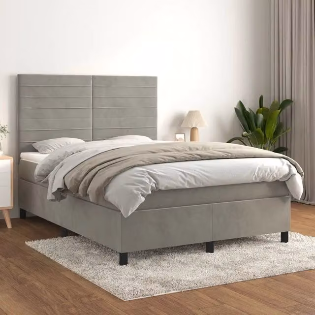 Letto Ibrido con Giroletto a Molle e Materasso vidaXL in Velluto Grigio Chiaro L/P/H: 140 x 200 x 128 cm