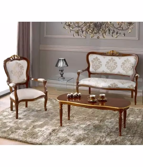 Divanetto imbottito in legno di faggio intagliato con decorazioni floreali beige MOBILI 2G L/P/H: 133 x 63 x 105 cm – 2