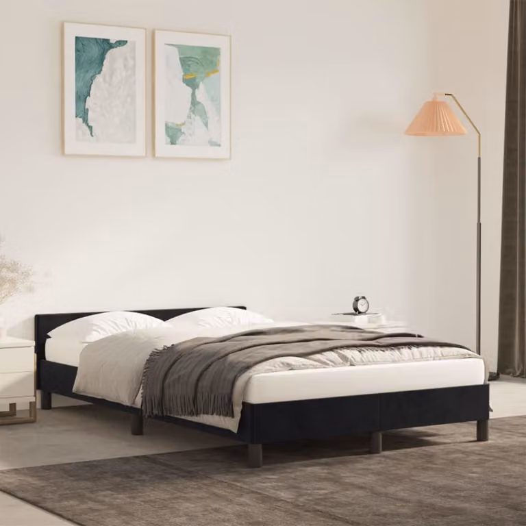 vidaXL Giroletto imbottito in velluto nero con doghe in legno L/P/H: 120 x 200 cm