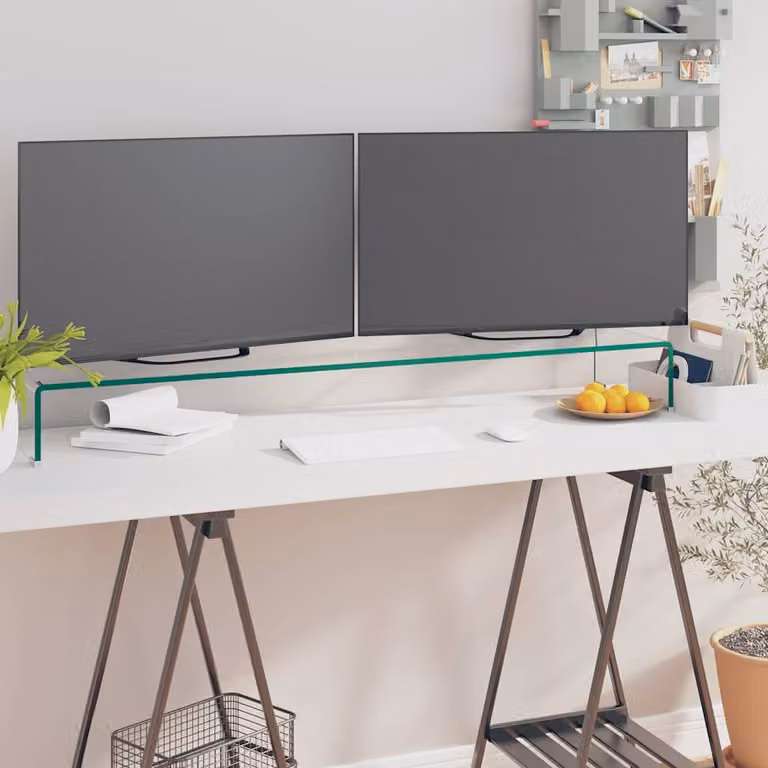 Rialzo Porta TV Mobile vidaXL in Vetro Trasparente L: 110 cm, P: 30 cm, H: 13 cm