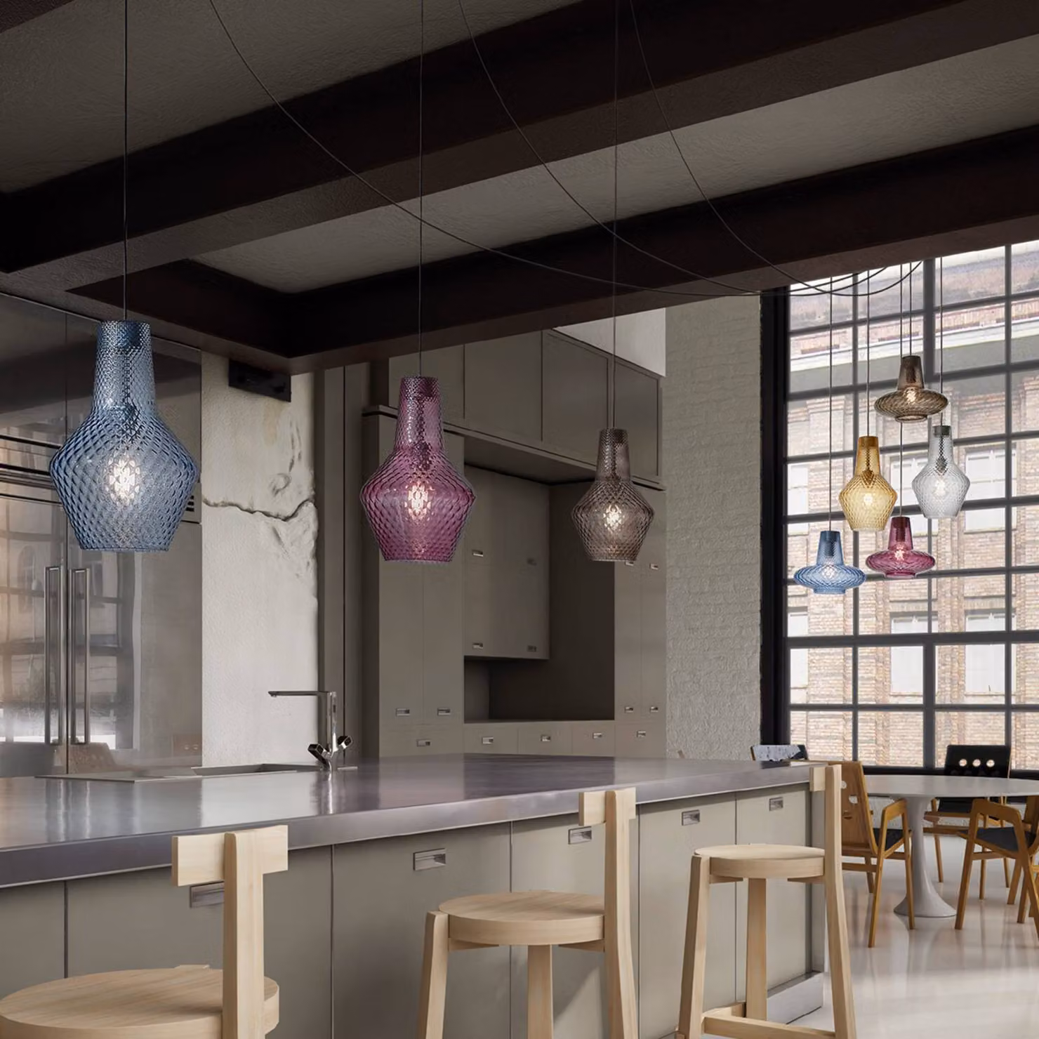 AILATI Lampada a sospensione in vetro Romeo, dimmerabile, Violetto / Fucsia / Rosa, Soggiorno / Sala da pranzo, Vetro, Moderno, Lampada a sospensione