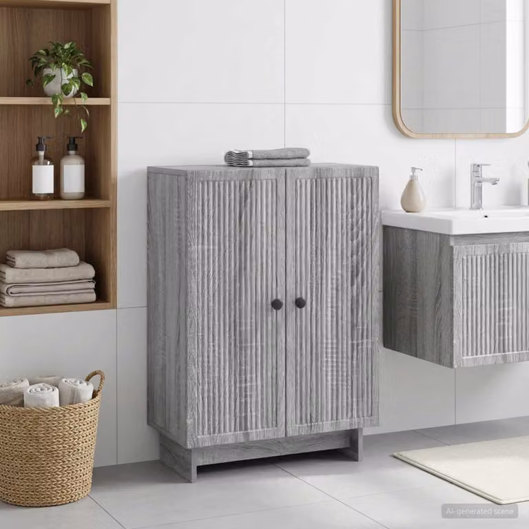 Mobiletto da bagno moderno vidaXL EDE Sonoma grigio, L: 59,5 cm, P: 31 cm, H: 80 cm