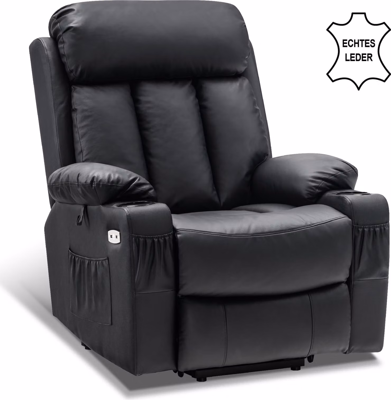 MCombo Poltrona elettrica con funzione di sollevamento, poltrona TV, poltrona reclinabile in vera pelle 7190BK