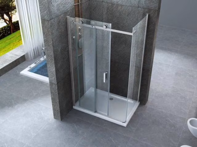 Box doccia scorrevole con anta fissa in cristallo 8mm H.195cm FLUIDA 70x160 cm,Flacone anticalcare escluso