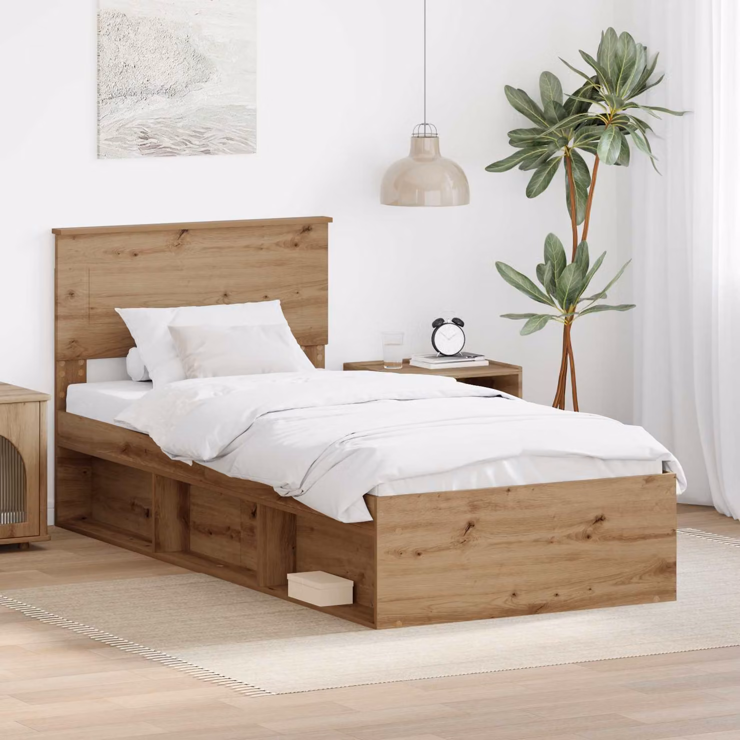 Struttura del letto con testiera vidaXL in legno color rovere marrone, L 90 x P 200 cm – 1