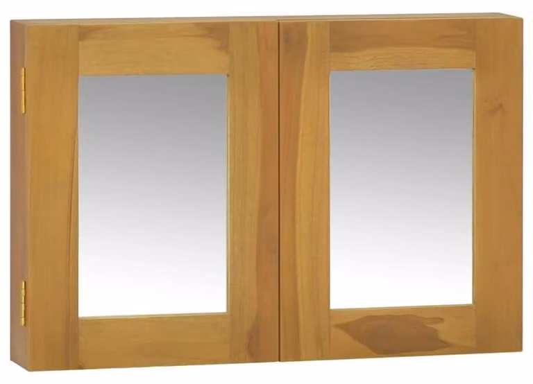 Specchio da bagno in legno di teak con spazio contenitore