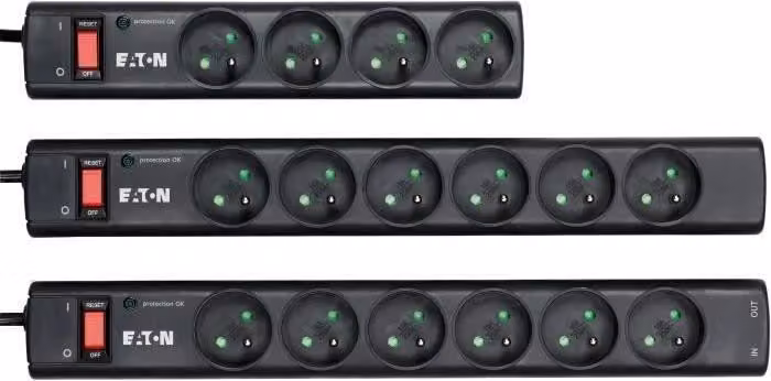 Presa multipla con protezione da sovratensione EATON Protection Strip 6 FR, 6 prese francesi, 2500 Watt, nero