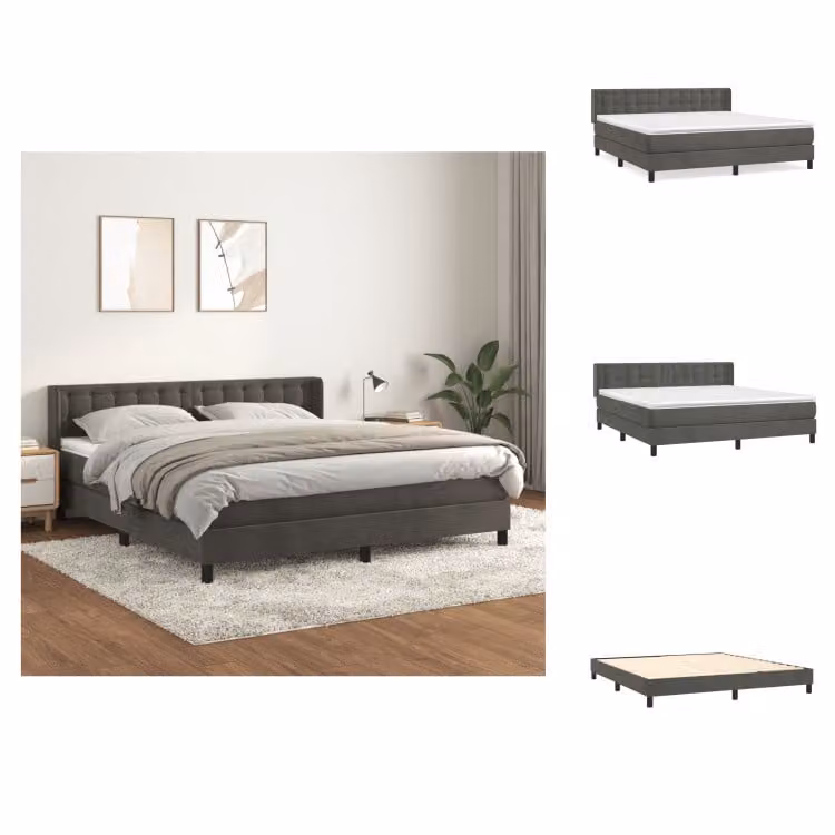vidaXL Letto a molle con materasso grigio scuro 160x200 cm in velluto - Letti e strutture letto