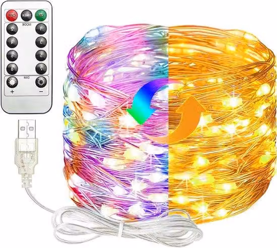 Filone luminoso USB da 5 m con 50 LED a luce bianca calda, impermeabile, per giardino e interni