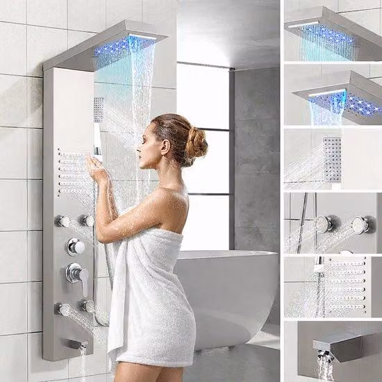 Doccia a pioggia Zimmermann con funzione massaggiante - con 5 funzioni idromassaggio - con display LCD e doccetta - argento - soffione