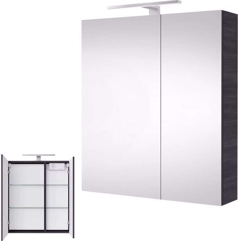 Planetmöbel mobile specchio bagno con illuminazione LED 60 cm antracite