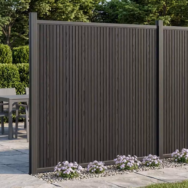 Pannello di Recinzione vidaXL in WPC e Alluminio Nero, H: 186 cm, L: 173 cm, P: 3 cm