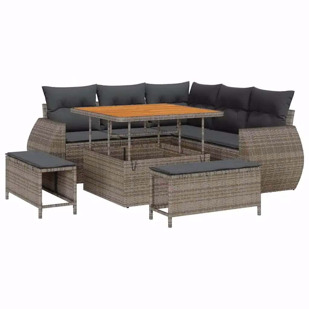 Set Divano da Giardino vidaXL a L in Polyrattan Grigio con 8 Pezzi e Cuscini – 2