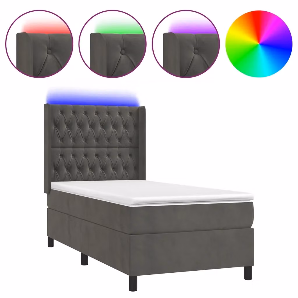 Letto Ibrido con Materasso e LED vidaXL in Velluto Grigio, L/P/H: 90 x 200 x 128 cm – 2