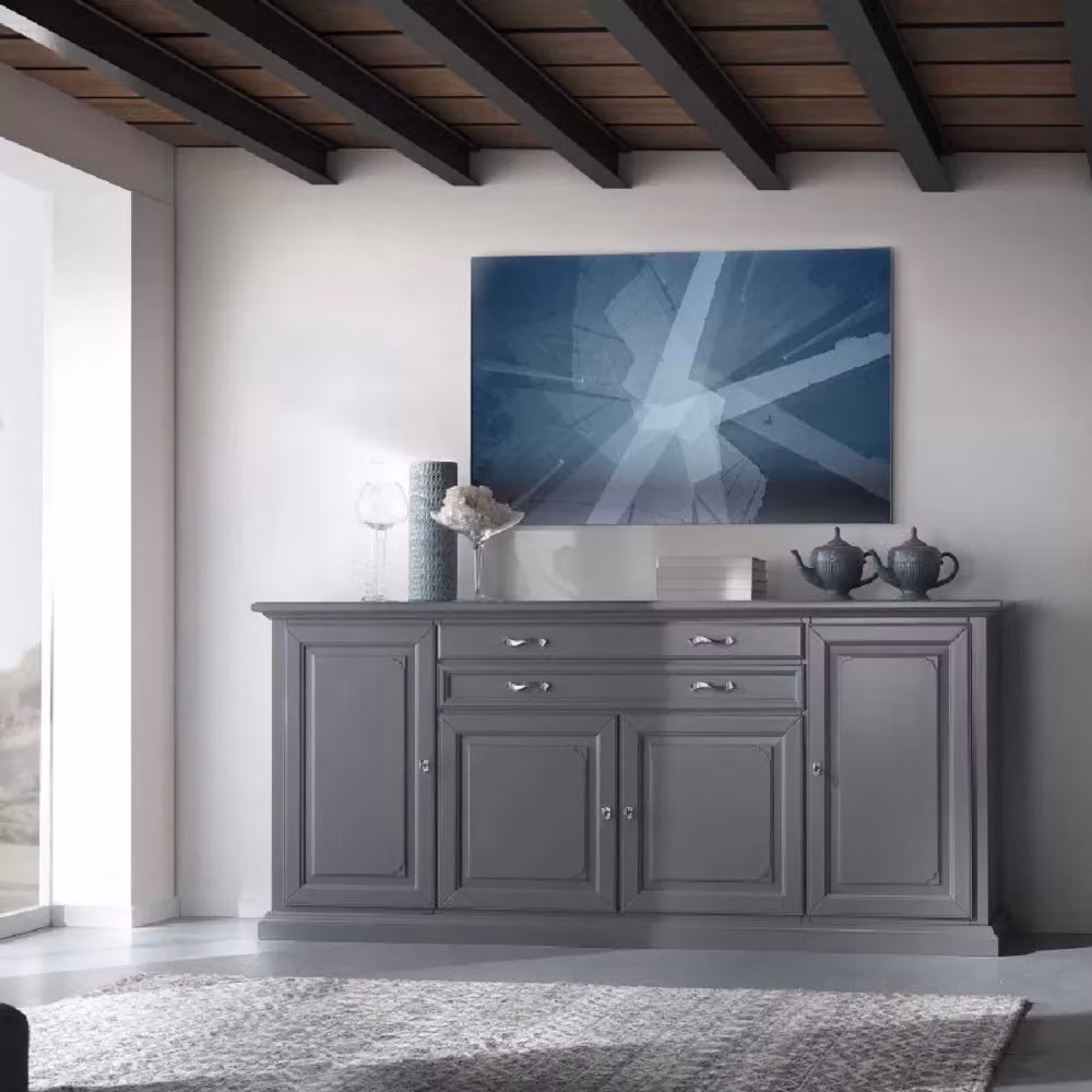 Madia credenza in legno massello a 4 ante Mobili 2G grigio opaco L: 245 cm, P: 52 cm, H: 110 cm – 3