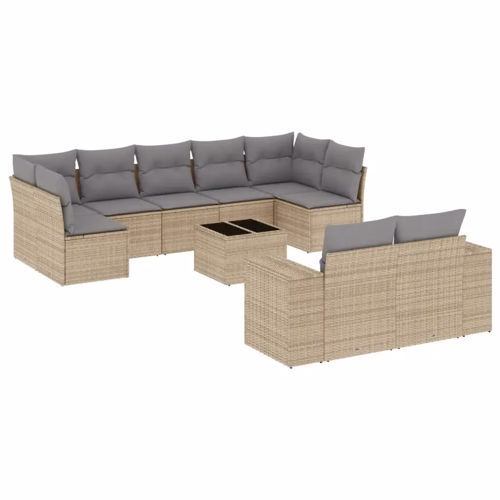 vidaXL Set Divano da Giardino 10 pz a L con Cuscini Beige e Tavolino in Polyrattan e Acciaio – 2