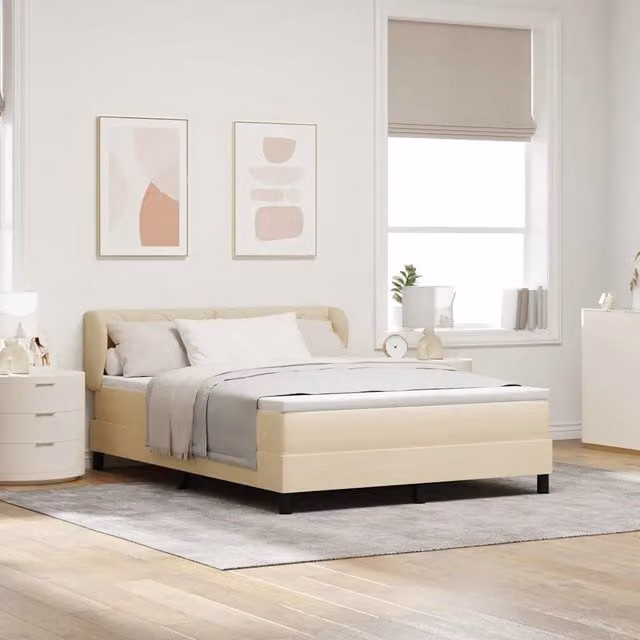 Letto a molle con testiera vidaXL in tessuto beige L 140 x P 190 cm