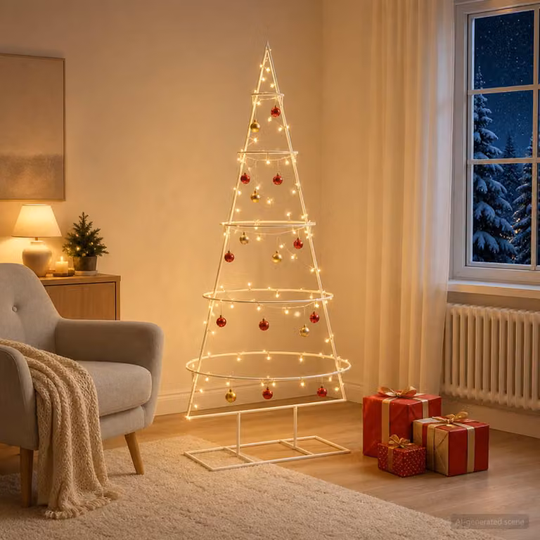 Albero di Natale moderno vidaXL KUOPIO in metallo bianco con supporto, Altezza: 125 cm