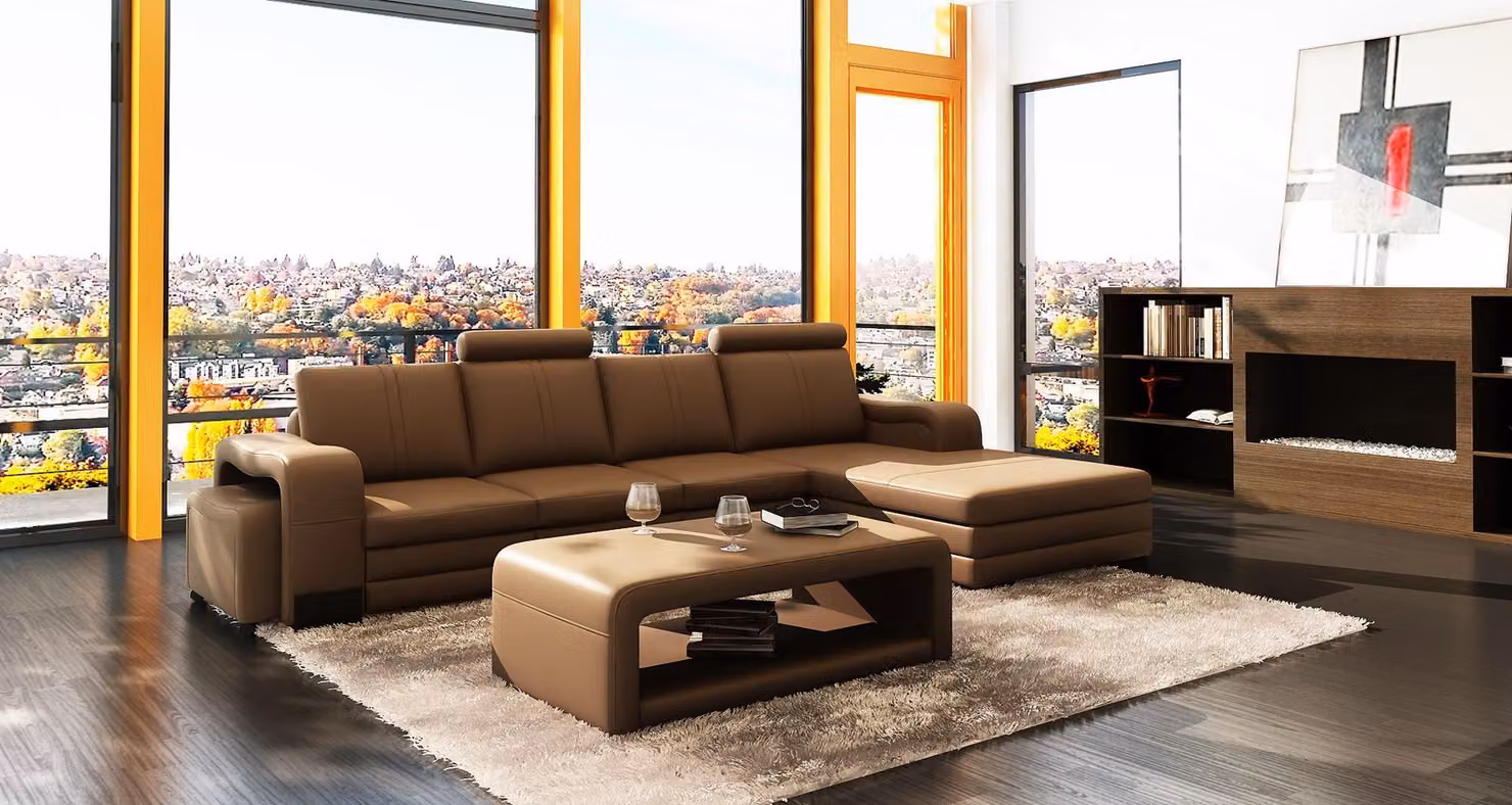 Ecksofa Sofa Garnitur 3tlg. Couch Tisch Hocker Leder Garnitur Couchen Landschaft