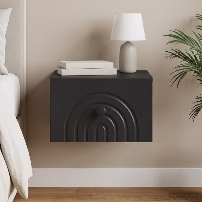 vidaXL Mobiletto da notte sospeso con cassetto Nero L: 33 cm, P: 34,5 cm, H: 20 cm