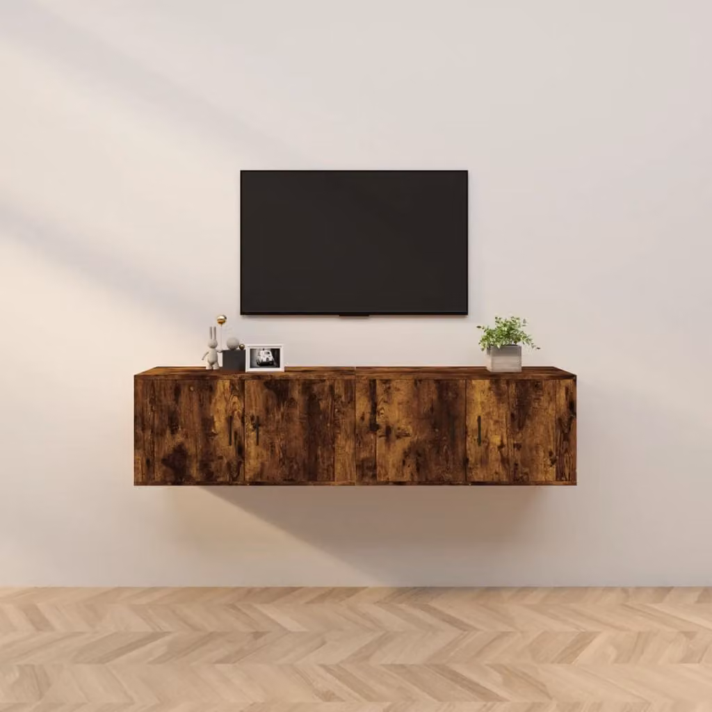 Set di 2 mobili porta TV da parete vidaXL in rovere fumo con finitura opaca L 80 cm x P 34,5 cm x H 40 cm