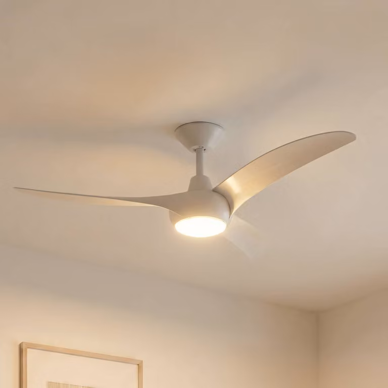 Ventilatore da soffitto LED Lindby Briya, bianco, Ø 116 cm, CCT Briya Lindby, dimmerabile, Bianco / Opale, Soggiorno / Sala da pranzo, Plastica, Moderno