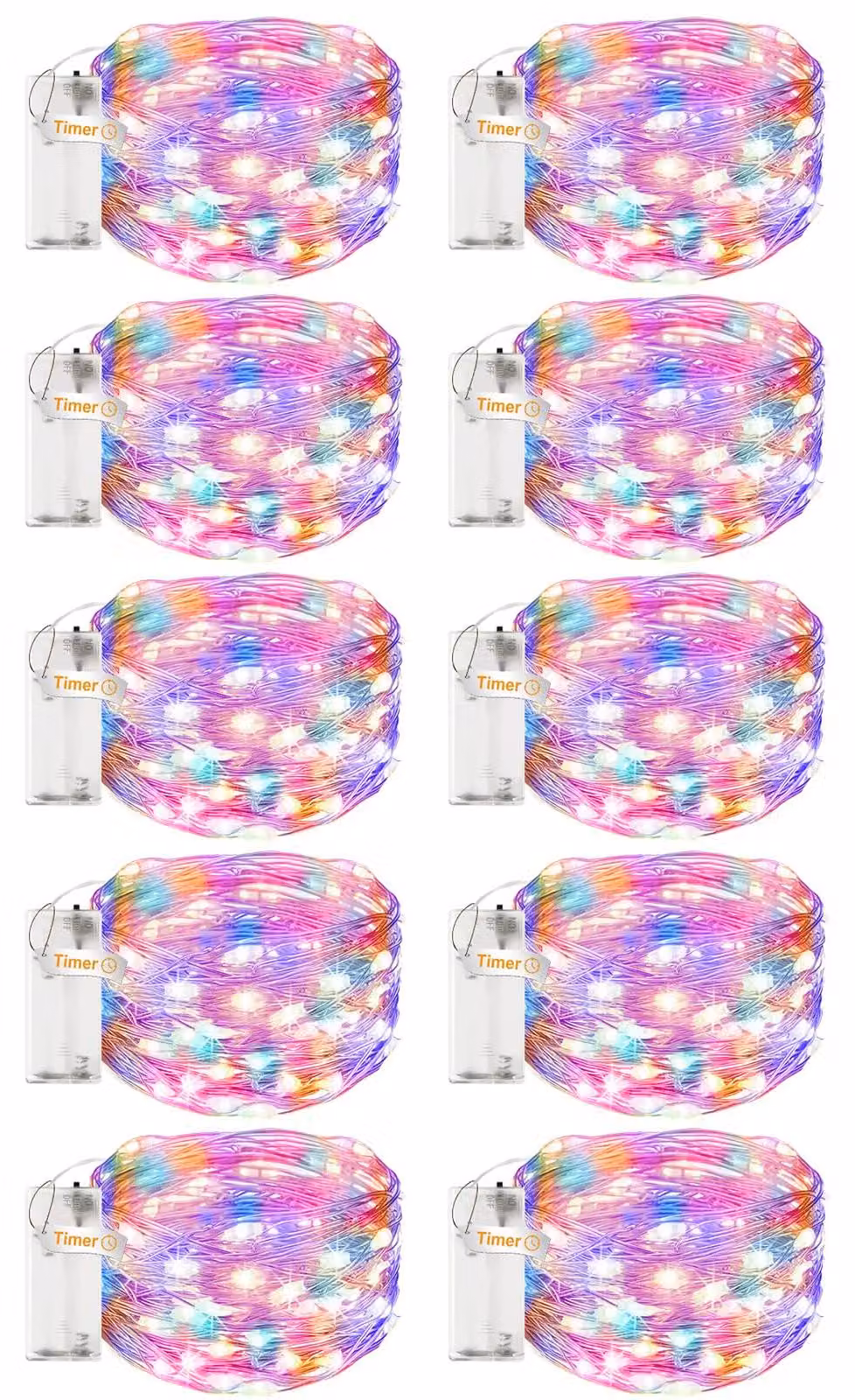 Catena luminosa, set da 10, lunghezza 3 metri, 30 LED, multicolore, filo di rame, timer, grado di protezione IP65