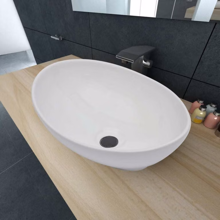 The Living Store Lavabo in Vetroceramica ovale bianco 40 x 33 cm
