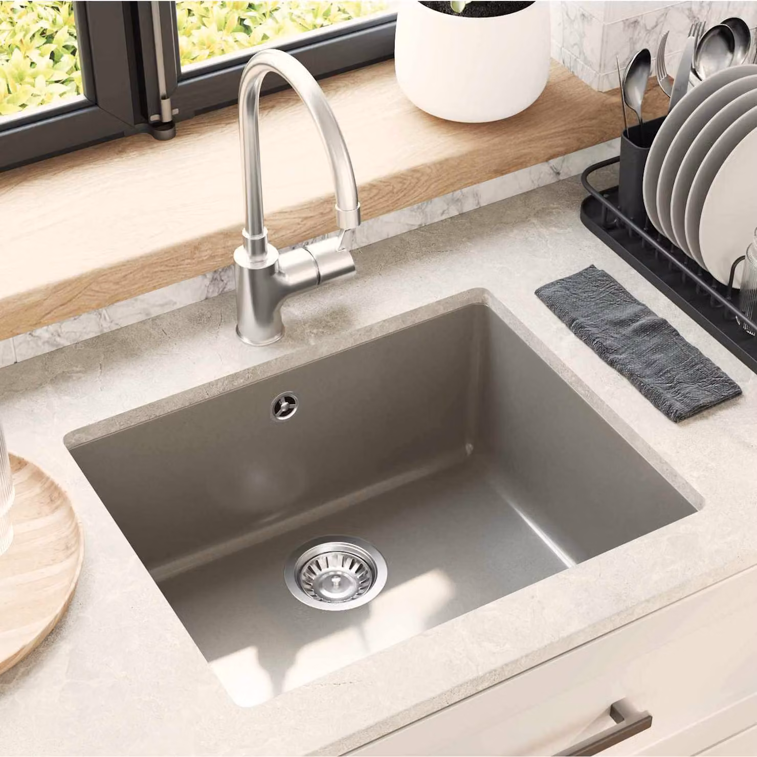 Lavello vidaXL in quarzo e resina grigio L: 53 cm, P: 46 cm – 1