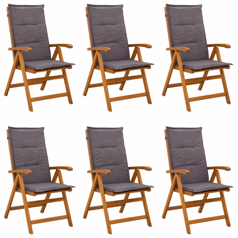Set di 6 sedie da giardino reclinabili vidaXL in legno di acacia naturale con cuscini e braccioli