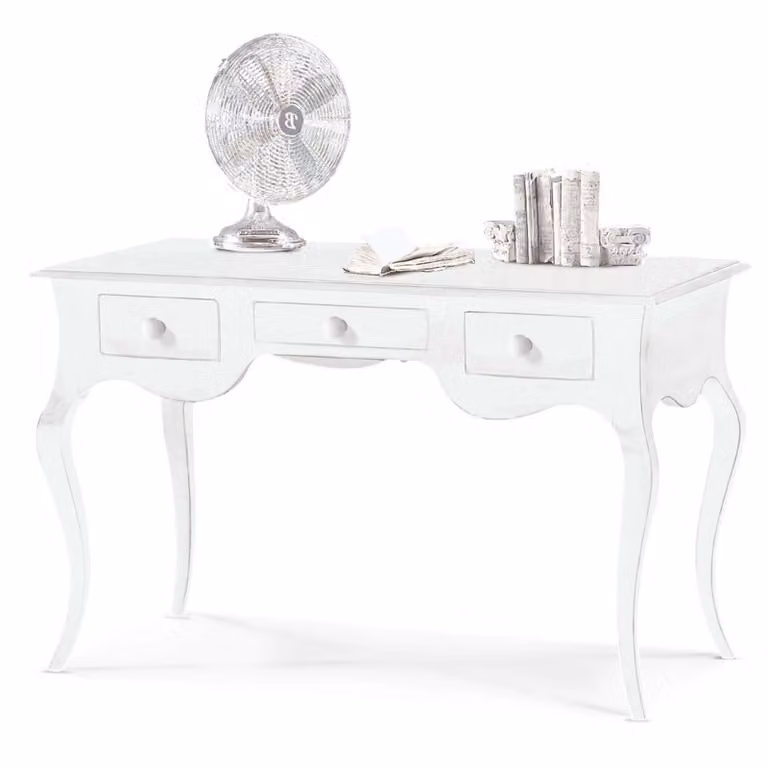 Scrivania in legno stile arte povera con 3 cassetti bianca Mobili 2G L: 150 cm, P: 75 cm, H: 80 cm