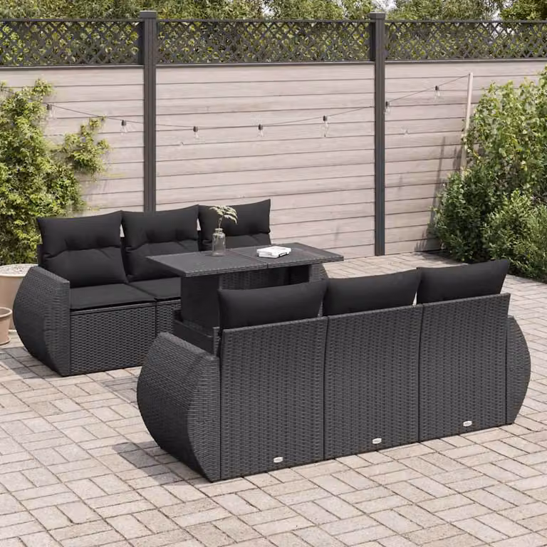 Set Divani da Giardino a L vidaXL con Cuscini e Tavolino, Nero