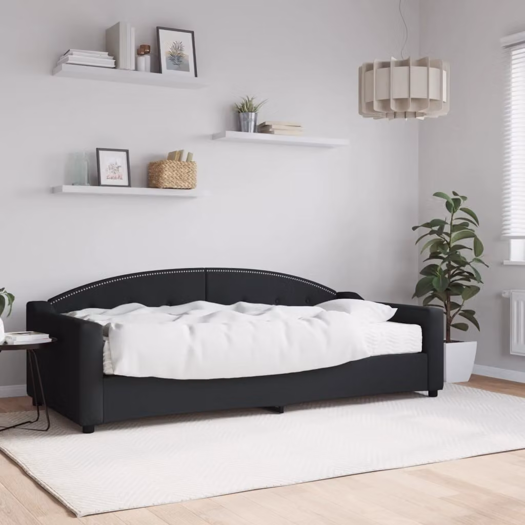 vidaXL Divano Letto con Materasso in Tessuto Nero L/P/H: 223 x 90 x 75 cm