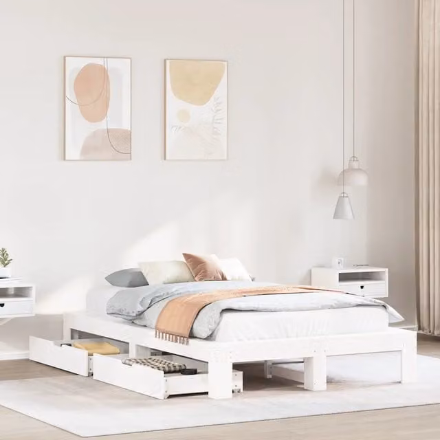 Giroletto senza Materasso-Struttura Letto Bianco 120x190 cm Legno Massello Pino 976345