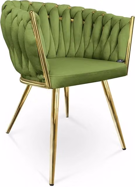 Poltrona Samira in velluto verde con struttura in metallo in stile vintage per soggiorno o ufficio