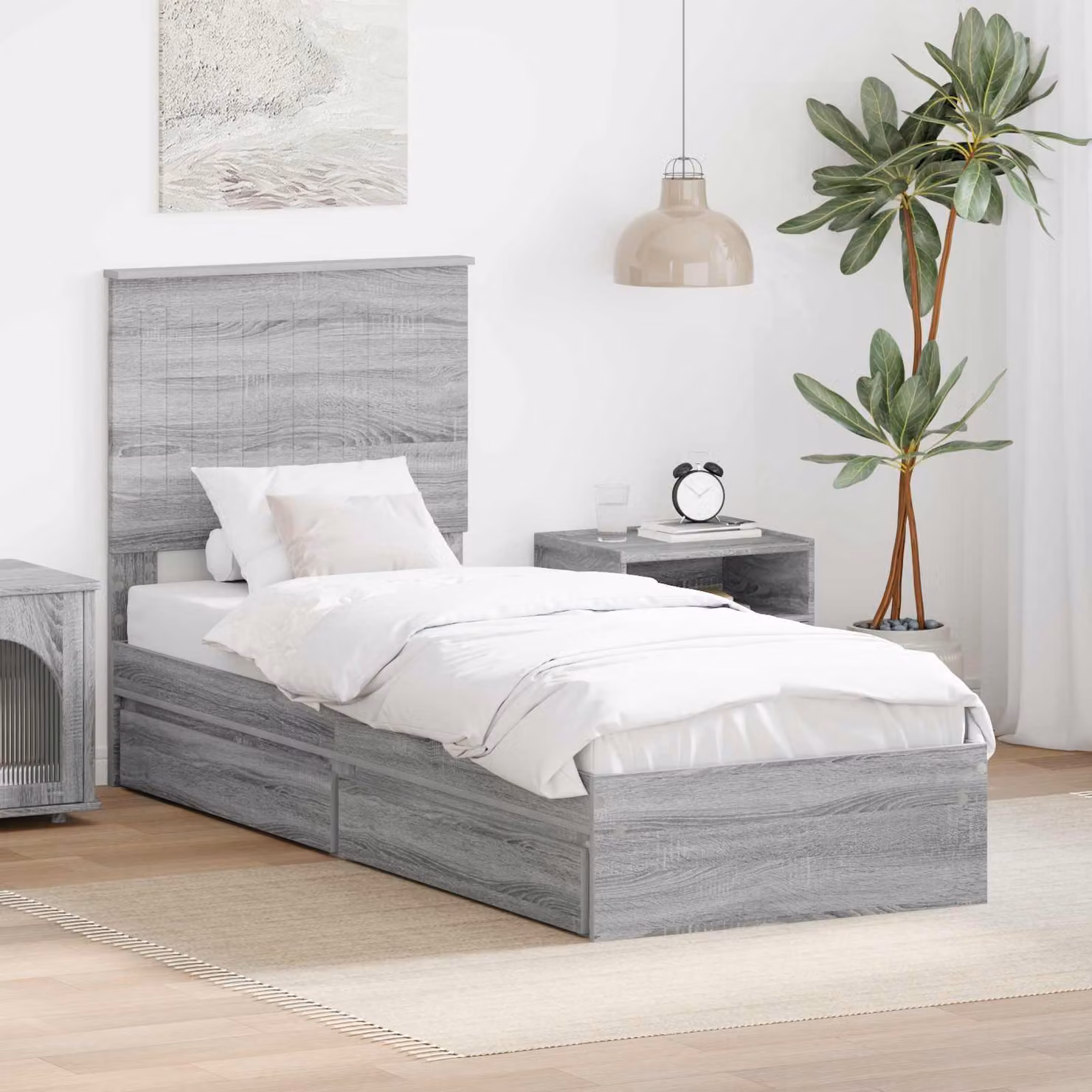 Letto con contenitore e cassetto vidaXL in legno Grigio Sonoma L: 75 cm, P: 190 cm