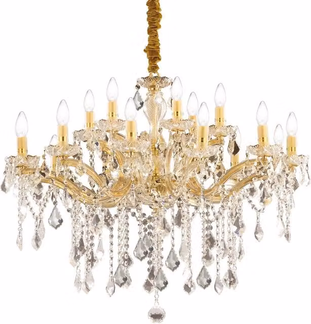 Lampadario a sospensione classico Ideal Lux Florian in metallo e cristallo con 18 luci E14 oro o cromo