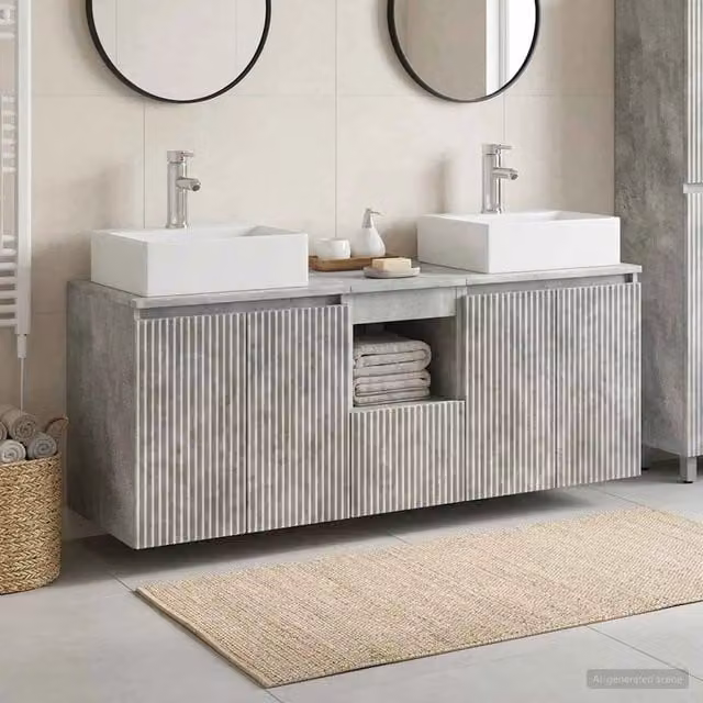 Set di Armadi da Bagno 3 pz Grigio Cemento 129 x 41 x 79.5 cm 3405650