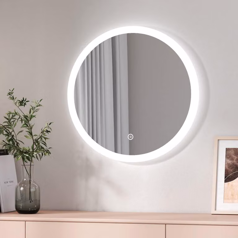 Specchio da bagno a LED, forma circolare, diametro 60 cm, interruttore touch, 3 tonalità di luce