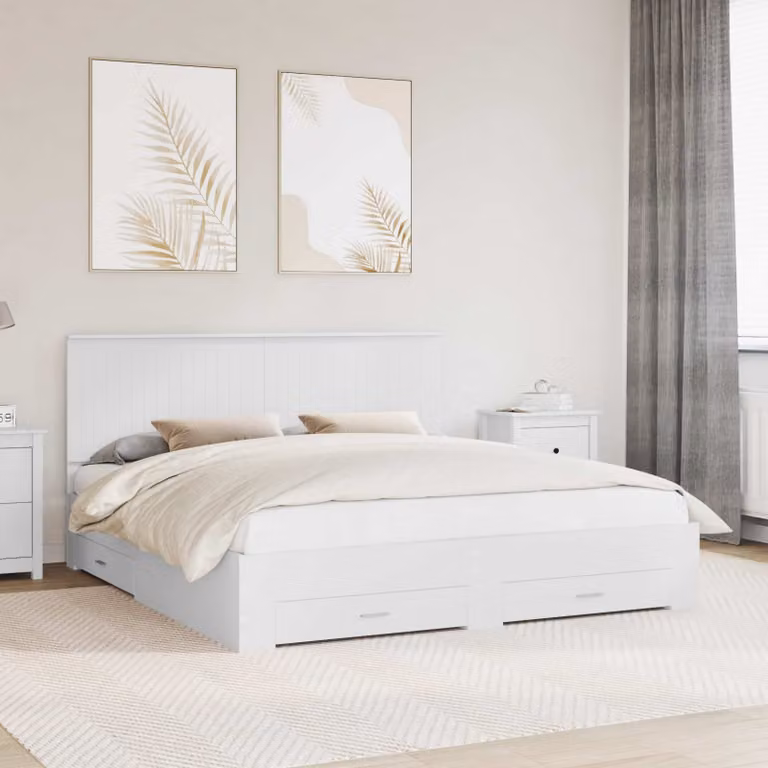 Struttura del letto moderna vidaXL in legno ingegnerizzato bianco con cassetti 180 x 200 cm