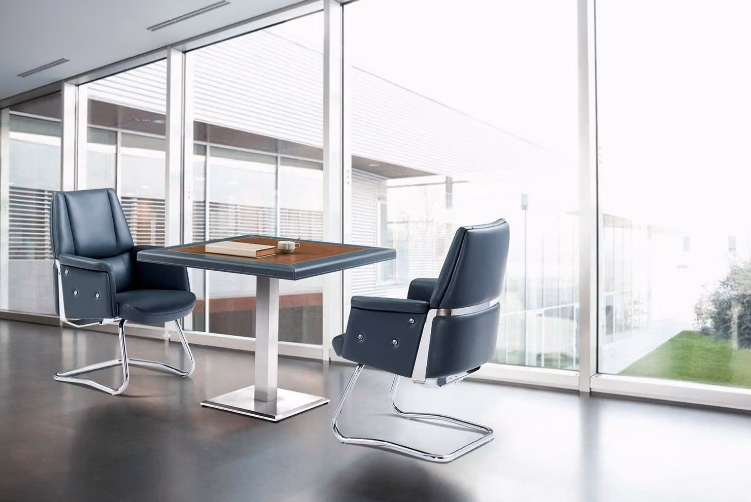 Moderner Esstisch aus MDF und Edelstahl in Holzoptik
