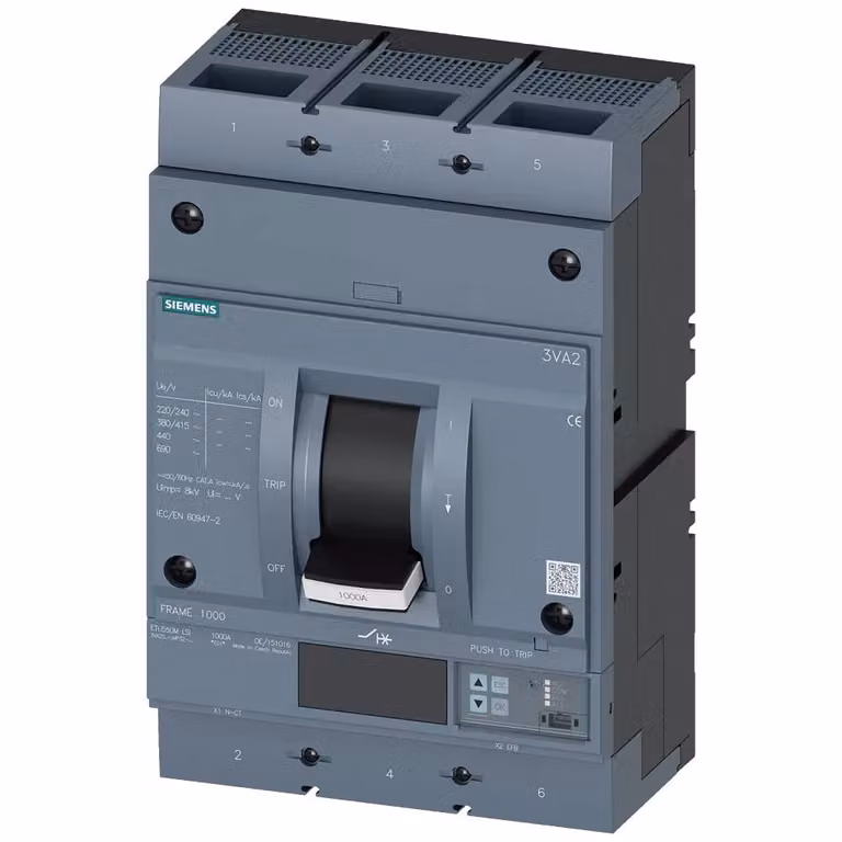 Interruttore di potenza Siemens 3VA2, telaio IEC 1000, classe di capacità di interruzione C, Icu=110 kA a 415 V, 3VA25807MP320AA0