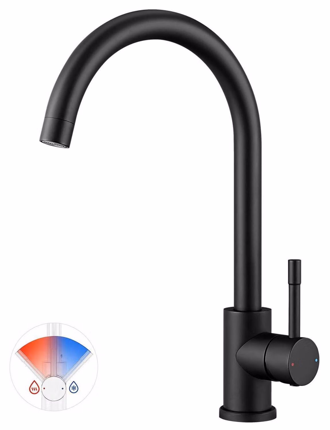Miscelatore da cucina, girevole a 360°, in acciaio inossidabile nero, monocomando, attacco G3/8