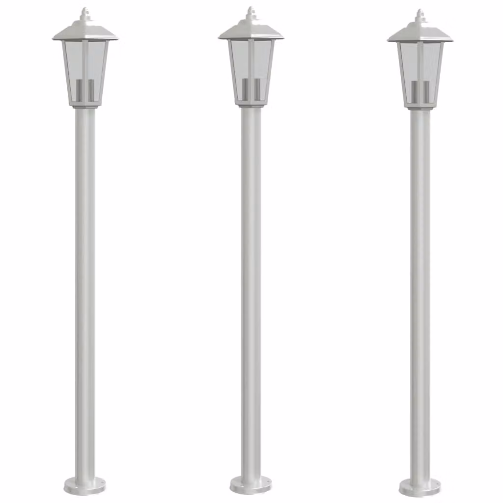 Lampade da Terra per Esterni 3 pz Argento 120cm in Acciaio Inox