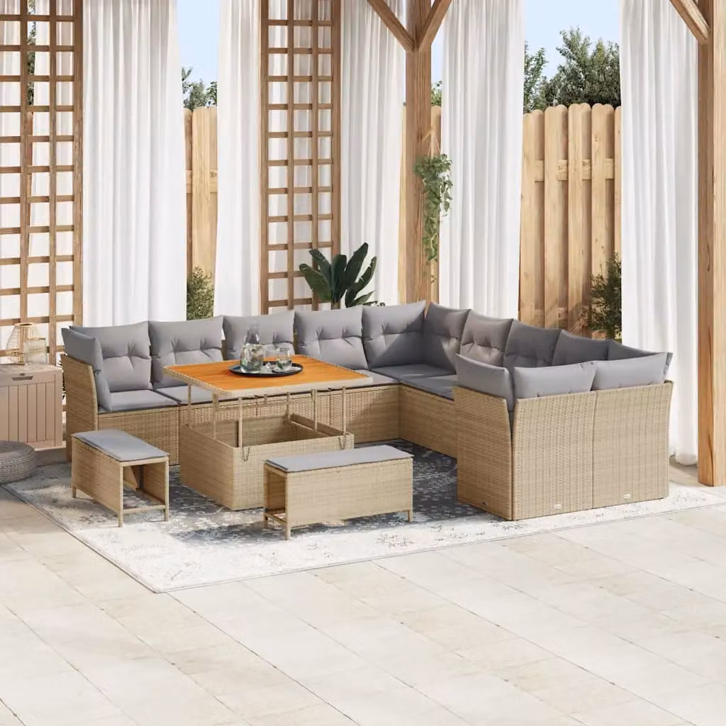 Set Divano da Giardino vidaXL 13 pz Beige con Cuscini e Tavolino in Polyrattan e Metallo – 1