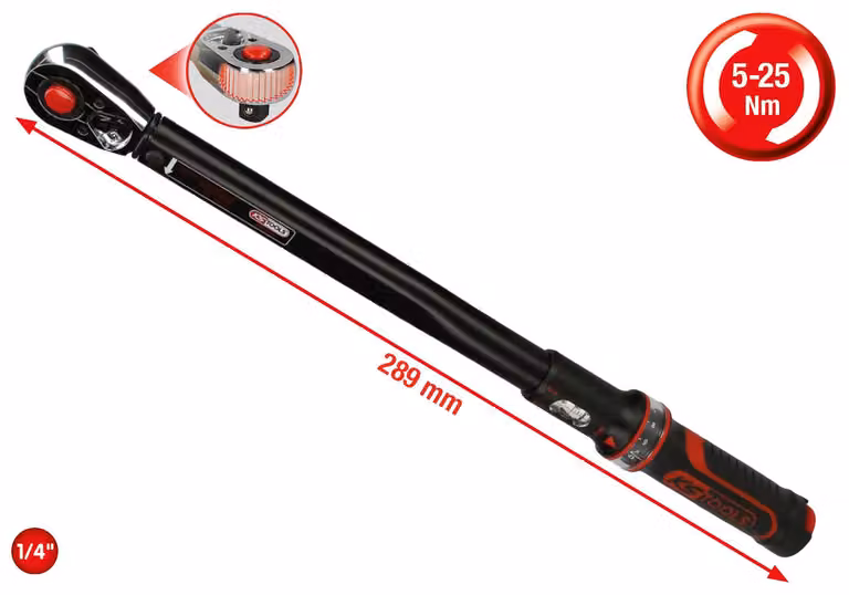 KS TOOLS 1/4" ERGOTORQUEChiave dinamometrica di precisione a cricchetto 5 - 25 Nm - 516.1512