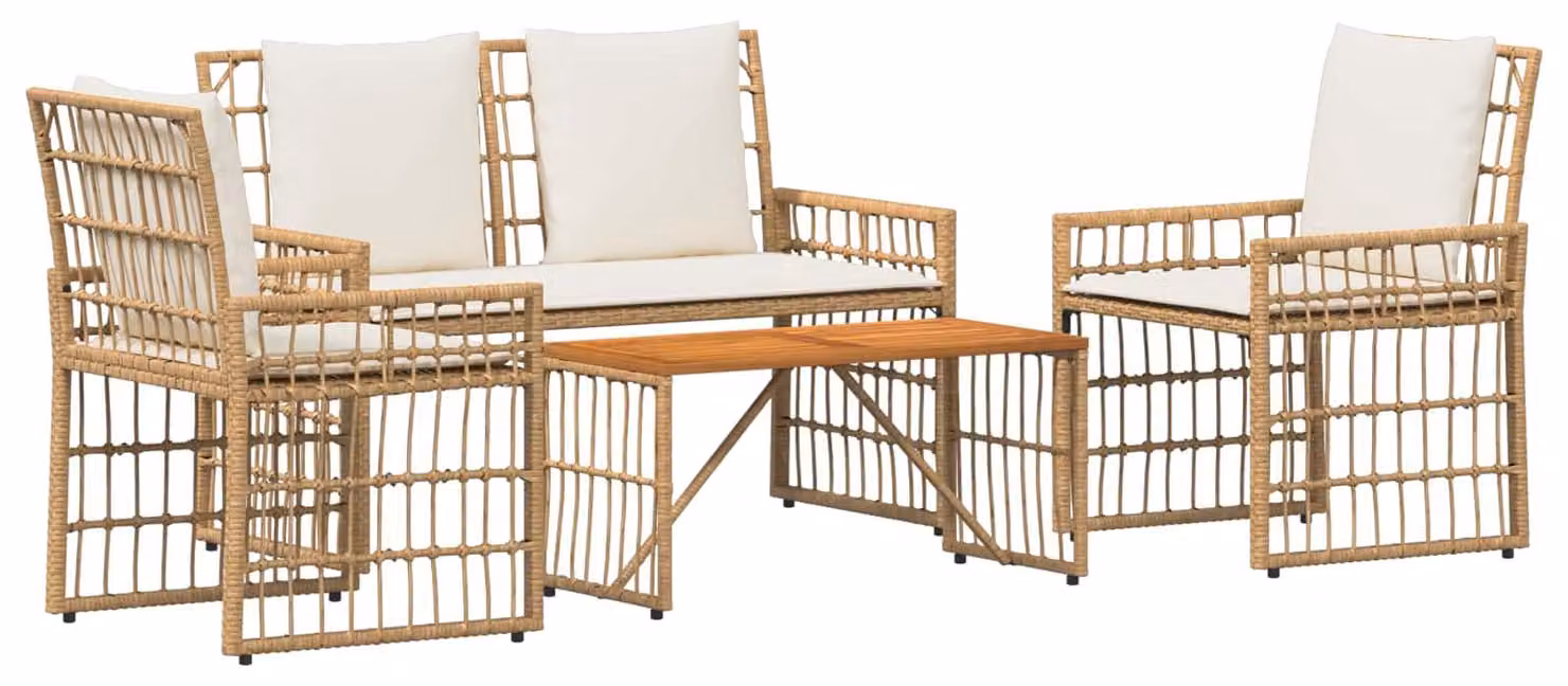 Set di Mobili da Esterno 4 pcs Naturale e Bianco Crema